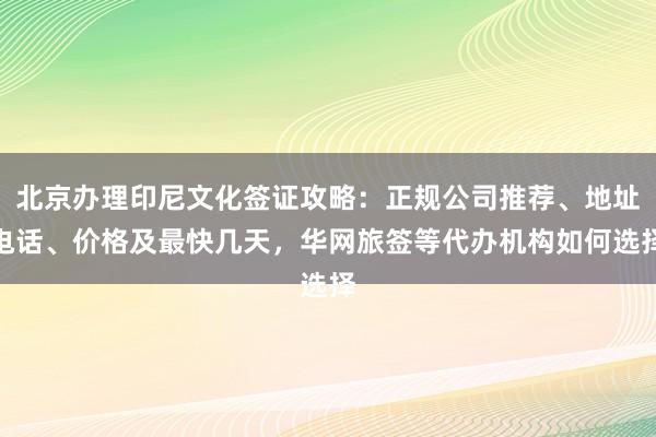 北京办理印尼文化签证攻略：正规公司推荐、地址电话、价格及最快几天，华网旅签等代办机构如何选择